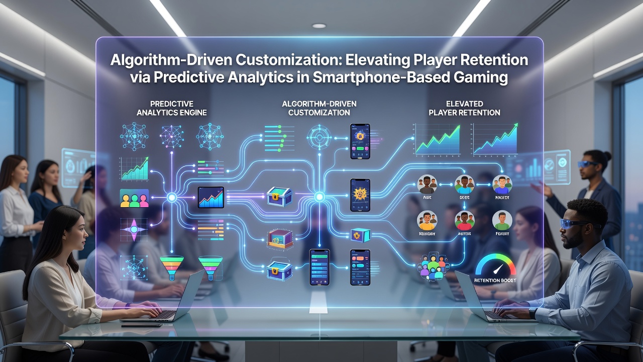 Analytics visualization showing player retention curves and predictive segmentation charts