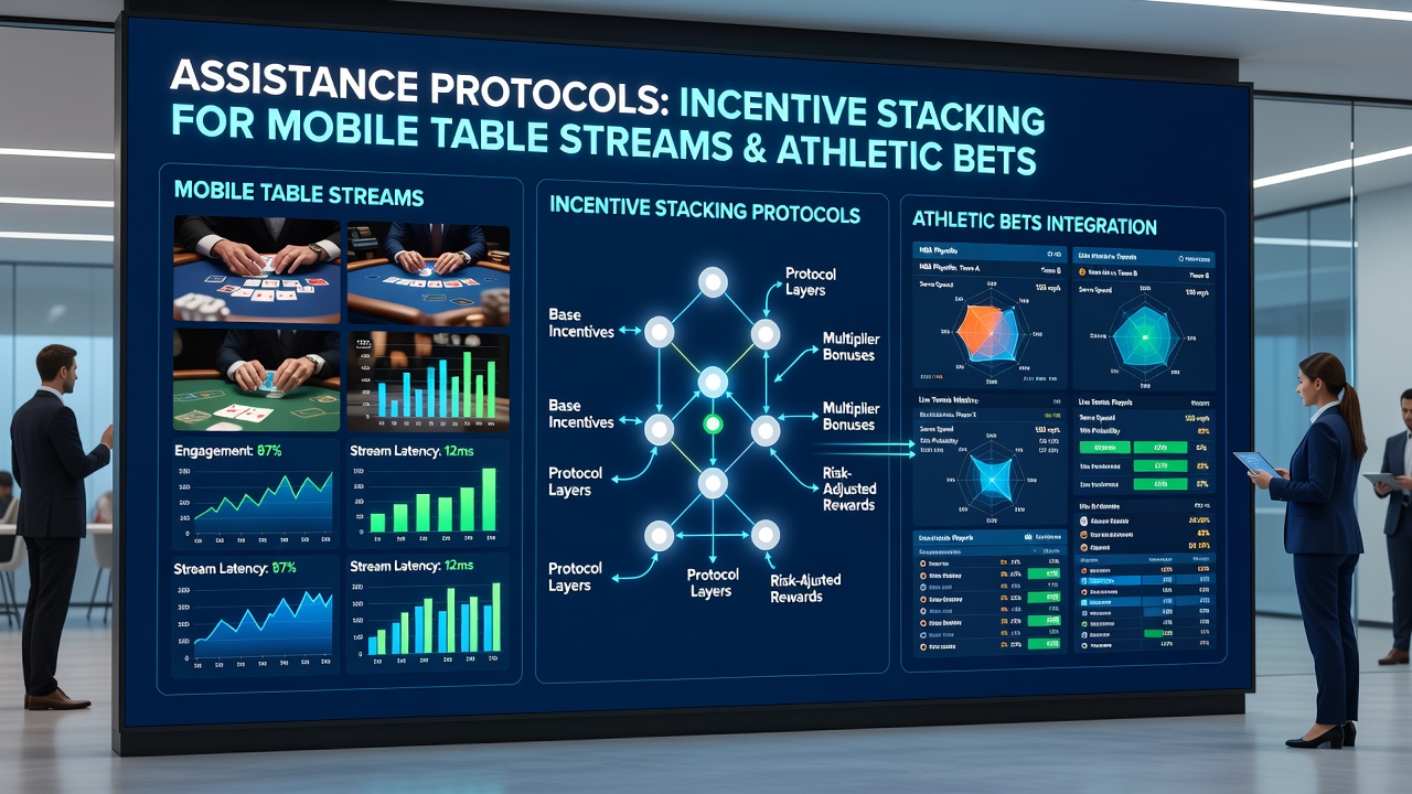 Support dashboard illustrating protocol-driven incentive combinations for mobile athletic bets and live dealer streams