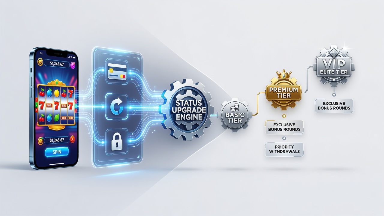Dashboard view of loyalty tier benefits connected to various payment processing methods in a mobile gaming application