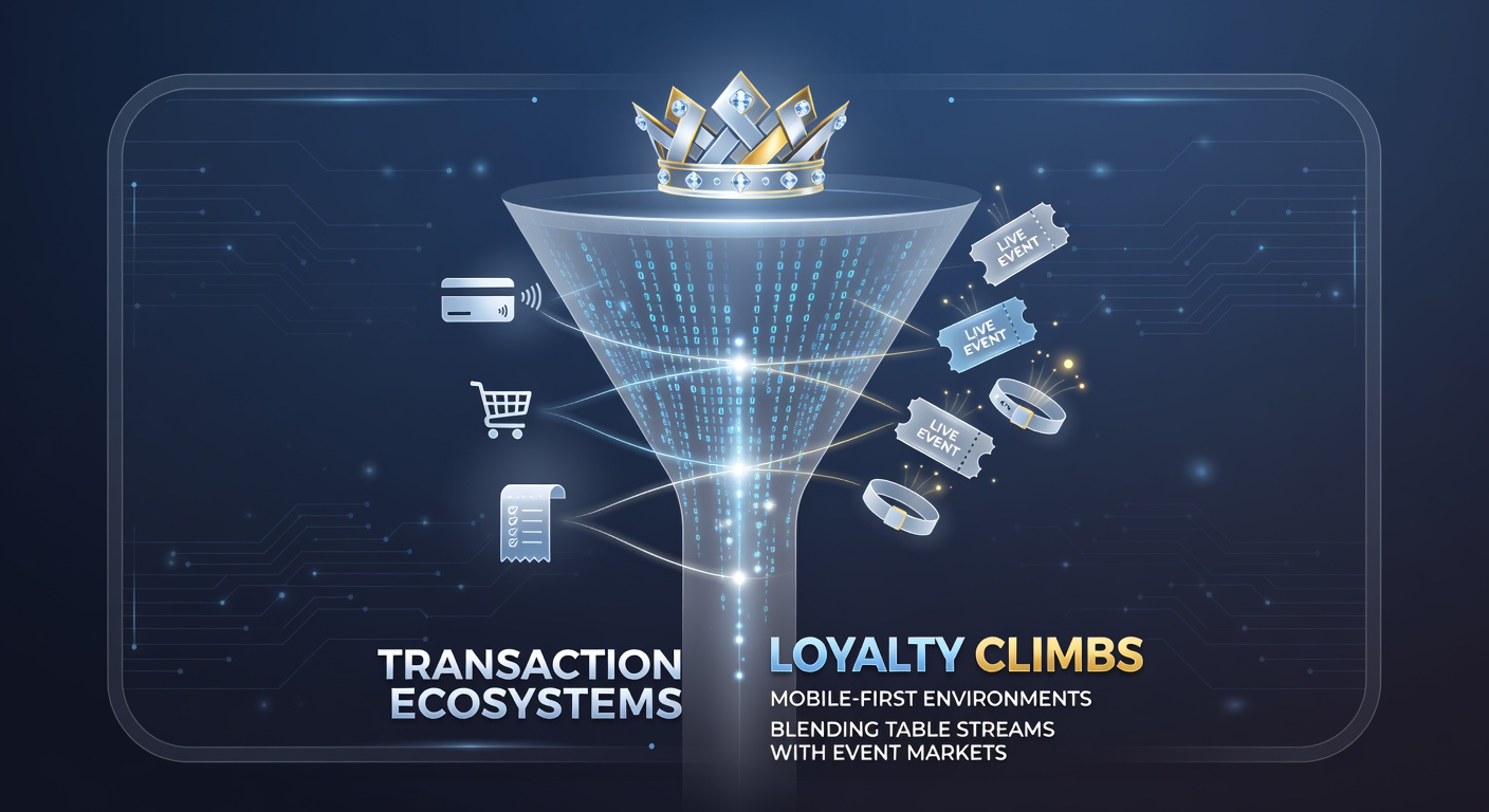Mobile app interface displaying seamless transaction flows between live table streams and sports event markets with loyalty tier progress indicators
