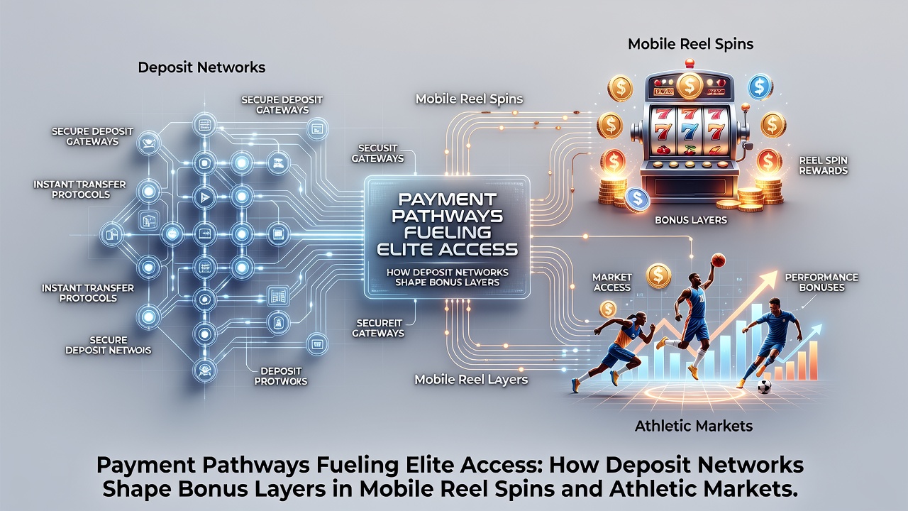 Illustration of digital payment networks connecting mobile reel interfaces with sports betting platforms and layered bonus structures